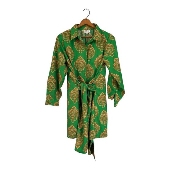 Her Destiny Damask Printed Shirt Print Dress Tie Waist Front Large Green St. Pat - Picture 1 of 5